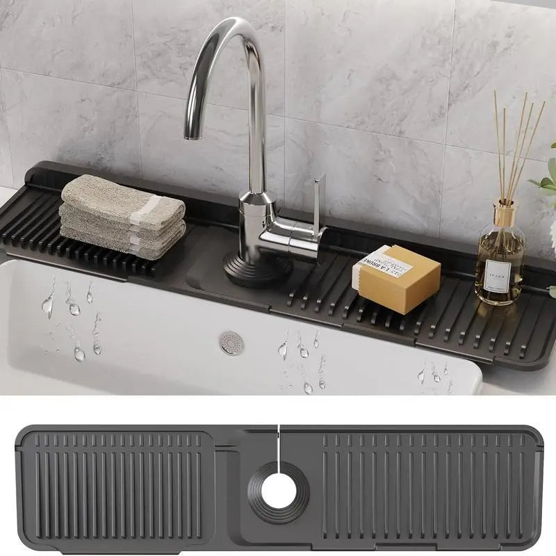 Kitchen Sink Faucet Mat, Silicone Folding Splash Guard, Draining Mat with Button Lock, Sink Faucet Protector, Sink Accessories for Kitchen,sohochic