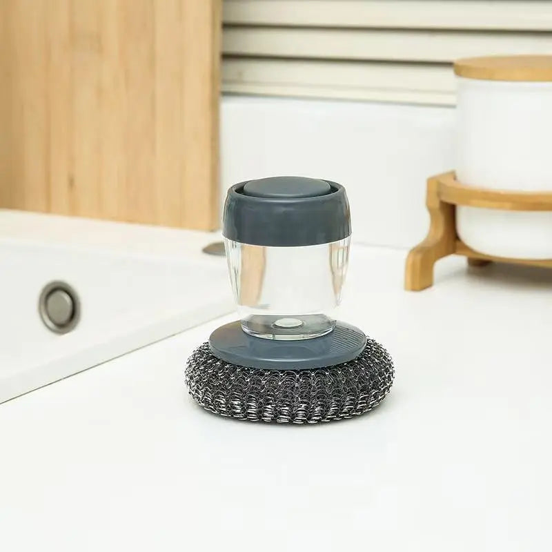 Liquid Dispensing Dish Brush with Handle, Refillable Kitchen Cleaning Brush for Dishes, Bowls, Pots and Sink, Handheld Dishwashing Tool for Everyday Kitchen Use