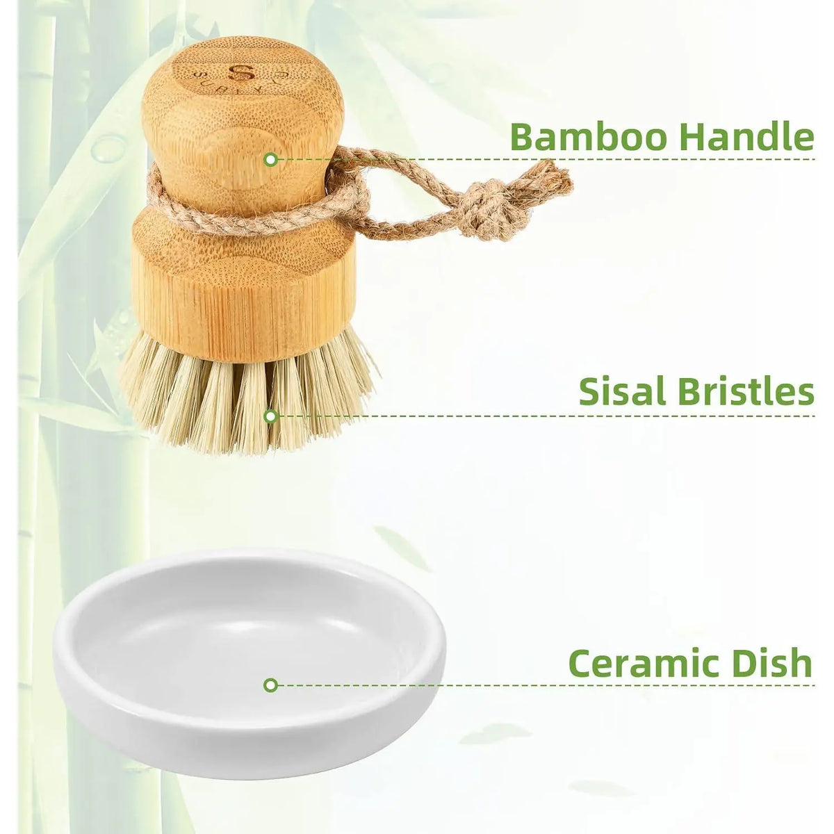 Bamboo Dish Scrub Brush,Vegetable Brush,1 Pack with Ceramic Holder