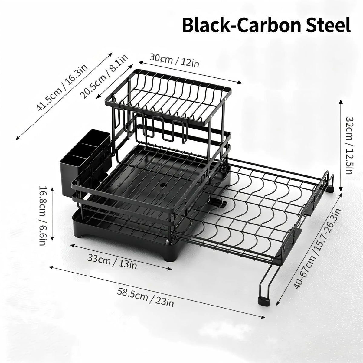 Foldable Expandable Over Sink Dish Drying Rack, Heavy-Duty Carbon Steel Space-Saving Kitchen Organizer for Plates, Bowls & Utensils, Small Kitchens