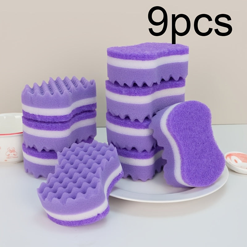 Purple Three-Layer Wavy Sponge Wipe, Soft And Skin-Friendly Thickened Design, Layered Structure, Durable And Not Easy to Deform, Rounded Corners Do Not Hurt Utensils, Absorbent, Quick-Drying And Easy to Clean