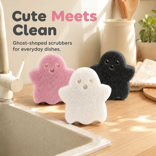 3pcs Random Color Halloween Cleaning Sponges, Kitchen Pot and Dish Scrub Sponges, Double-Sided Sponges, Three-Layer Composite Stain-Removing Cleaning Sponges