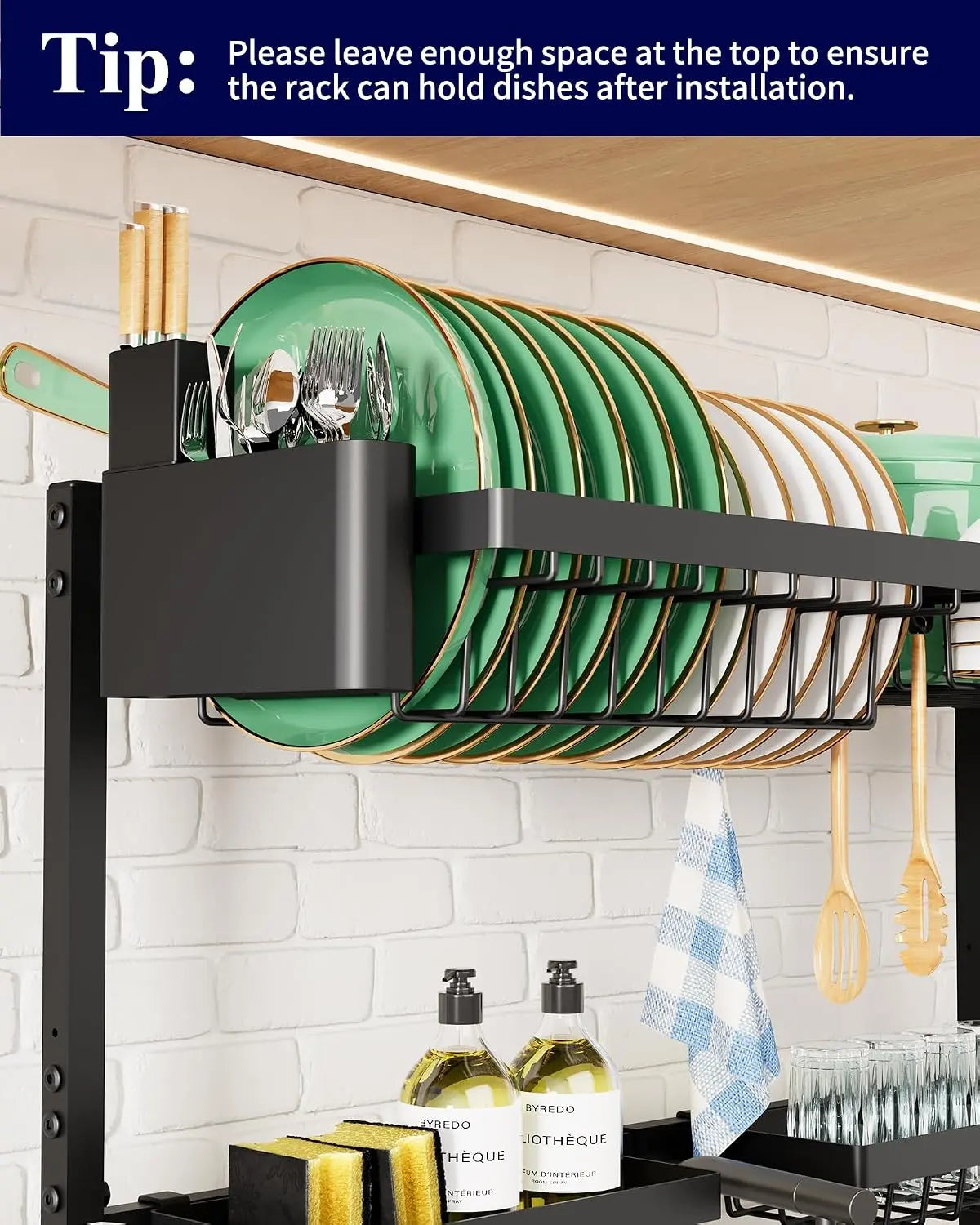 Adjustable Over The Sink Dish Drying Rack, 26.8" -33.9"x21.5" | Sink Drying Rack for Kitchen Sink, Dish Rack Over Sink with Cutlery & Utensil Holders, Kitchen Storage, Black