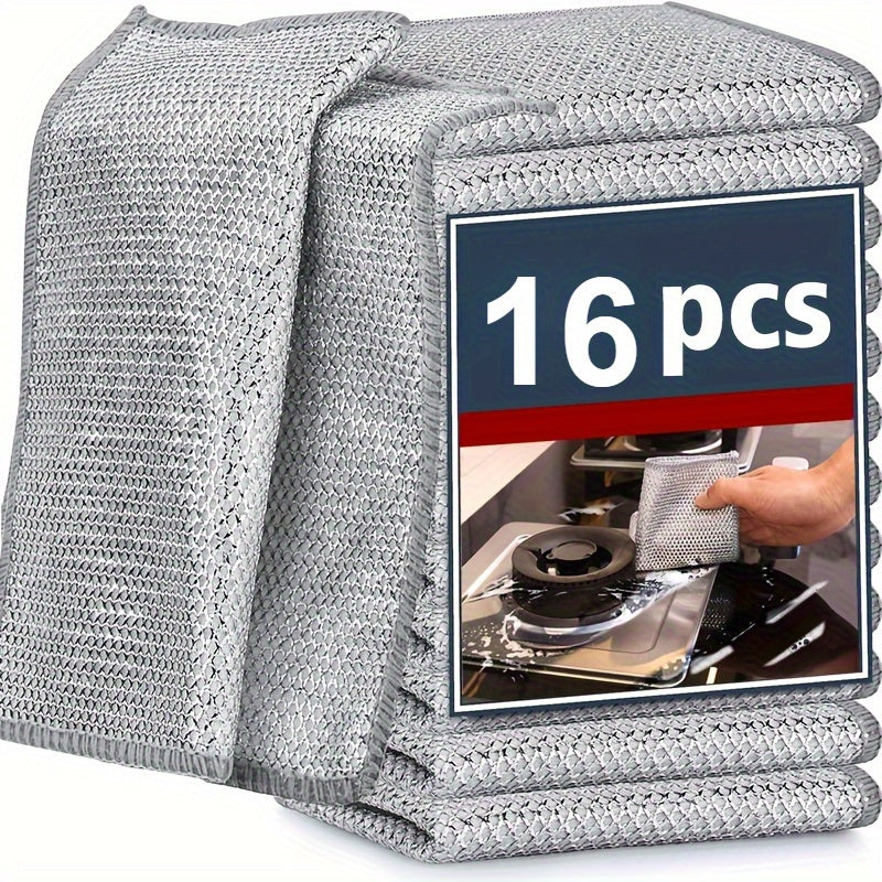 8/16/32pcs Magic Steel Cleaning Pads - Reusable Non-Scratch Scrub Pads for Kitchen, Bathroom, Stovetop & All Surfaces - Durable Polyester Multi-Purpose Scouring Pads, High-Quality Home Cleaning Supplies (8/16/32 Count), Kitchen Scrub Pads