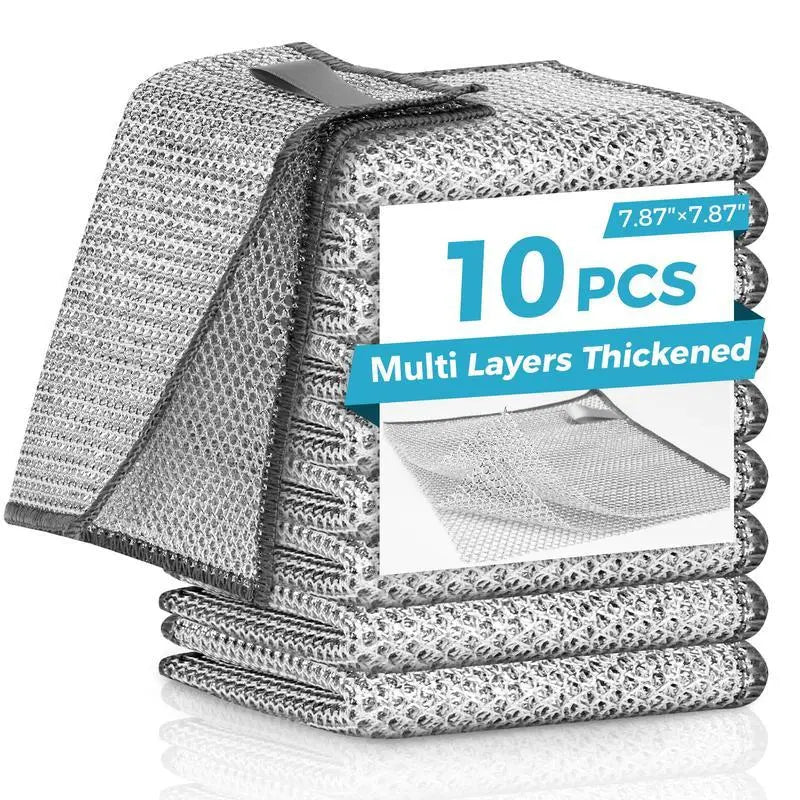 20-Count Non-Scratch Wire Dishcloths, Double-Layer Multipurpose Reusable Towels – Polyester Wiping Cloth for Kitchen Sinks, Pans, Washable Durable Cleaning Supplies for Wet & Dry Use, Housekeeping Essentials