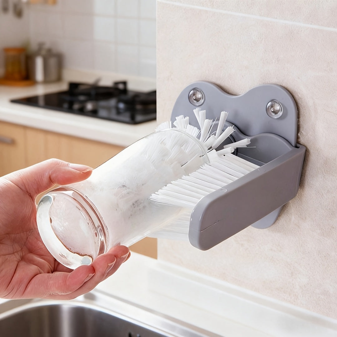 1pc, Cup Washer with Suction Cup, Glass Cleaner, Bottle Brush, Sink Bottle Cleaning Brush, 2-in-1 Beverage Cup Cleaning Brush, Suction Cup Cleaning Brush, Kitchen Small Tool, Kitchen Accessories