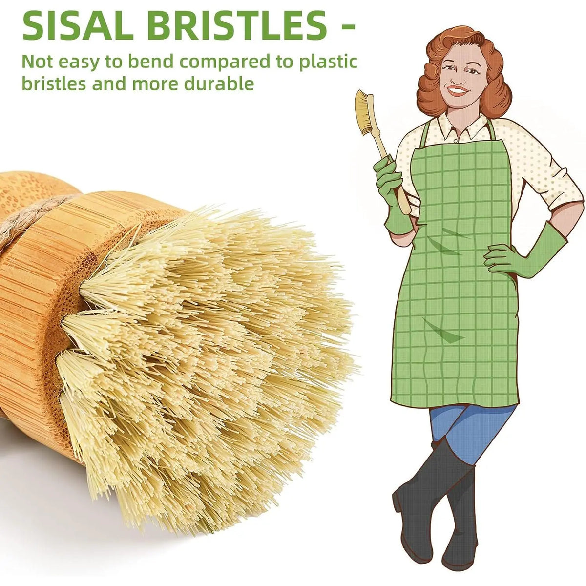Bamboo Dish Scrub Brush,Vegetable Brush,1 Pack with Ceramic Holder