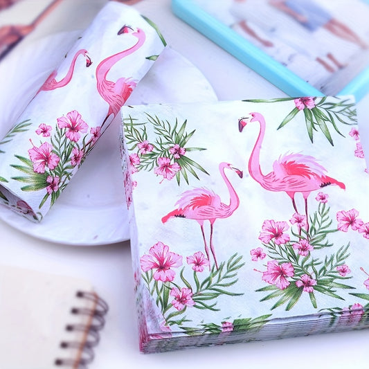 20pcs/bag, Pink Flamingo Napkin, Tropical Flamingo Colorful Disposable Paper Towel, Summer Style   Anniversary  Paper Towel, Hotel Baking Bread 2 Layers Paper Towel,  Banquet Paper Mouth Cloth for  for halloween、Christmas