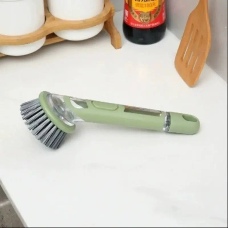 Ergonomic Dish Brush Cleaner with Soap Dispenser, Long Handle, Replaceable Brush Head, Multifunctional Kitchen Cleaning Tool for Pots Bowls Pans Sinks
