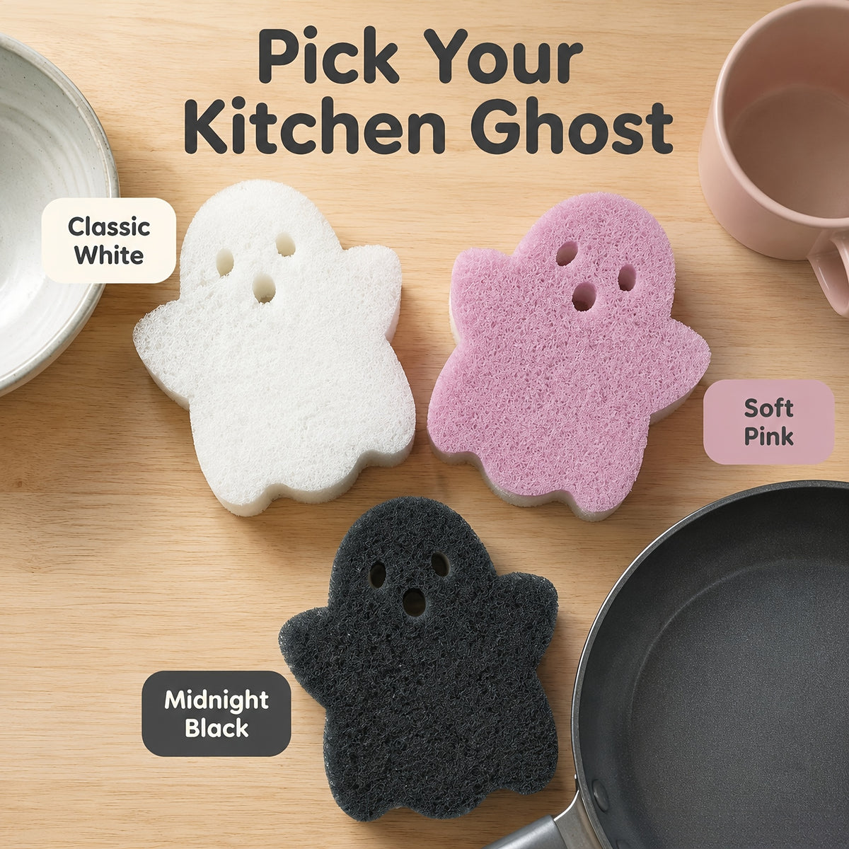 3pcs Random Color Halloween Cleaning Sponges, Kitchen Pot and Dish Scrub Sponges, Double-Sided Sponges, Three-Layer Composite Stain-Removing Cleaning Sponges