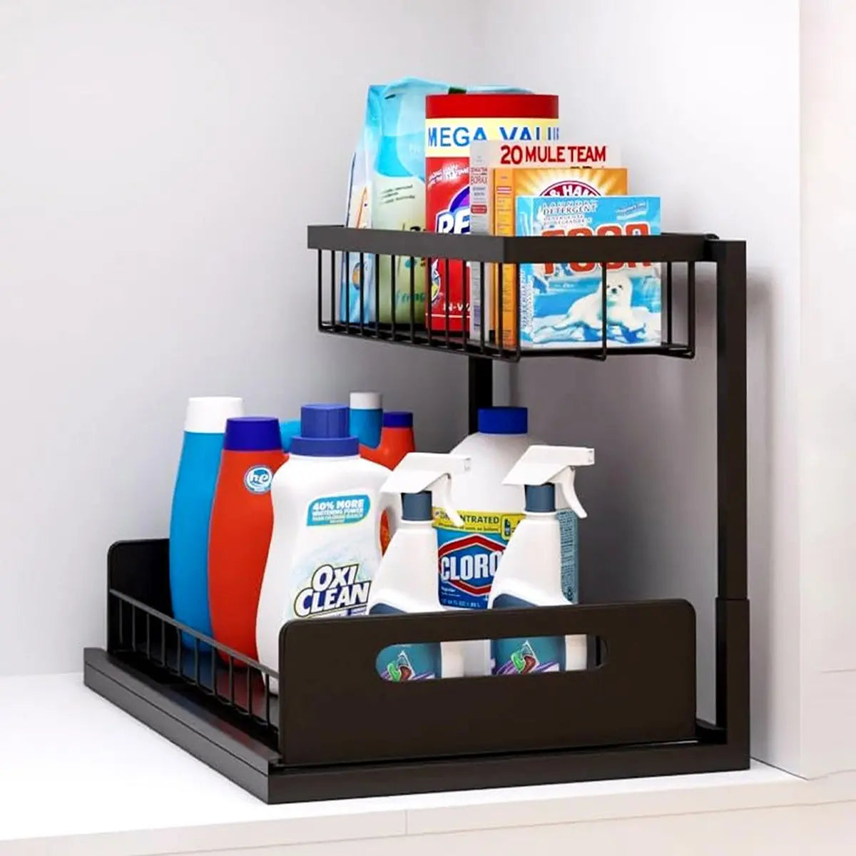 Under Sink Organizer 2 Tier Pull Out CabinetOrganizer Slide Out Sink Shelf & Cabinet Organizerfor Kitchen Bathroom Cabinet Installation OrganizingSystem