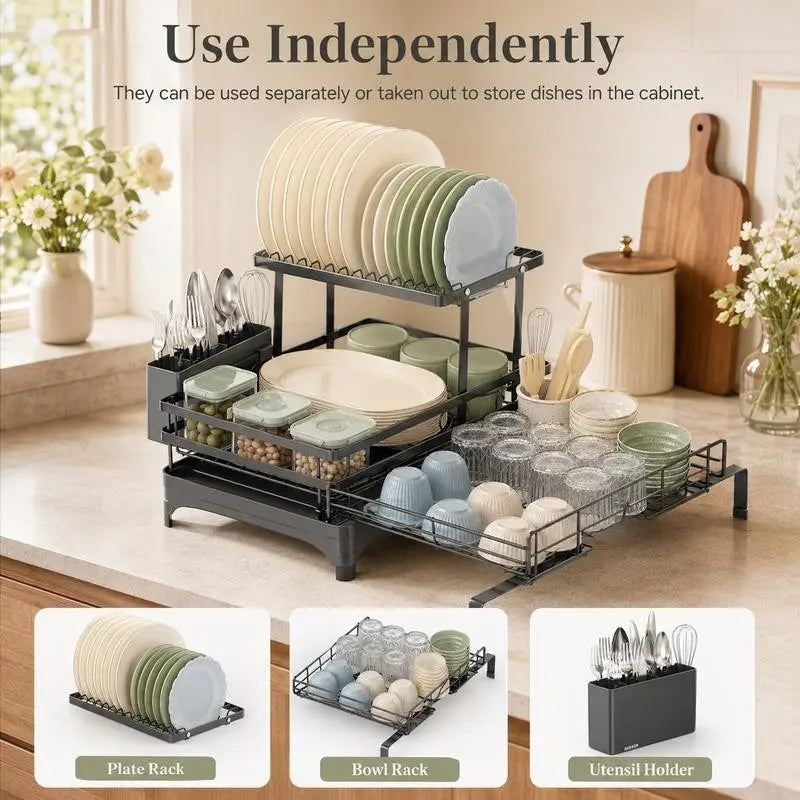Foldable Sink Drainer Rack, Pull-Out Dual Layer, Space-Saving Kitchen Organizer, Perfect for Small Kitchens, Thanksgiving & Christmas, Metal Dish Drainers