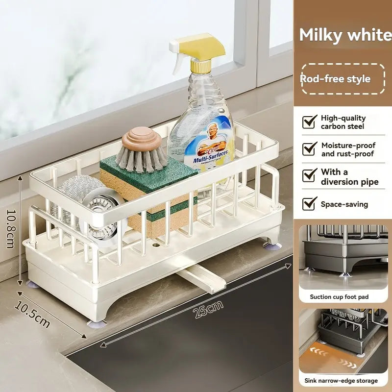 Kitchen Sink Supplies Organizer Essential, Household Dish Cloth Drain Rack Faucet and Sink Caddy, Washing Basin Side Organizer, No Installation Ready to Use, One Rack Stores Cloths, Brushes, Dish Soap and All Cleaning Tools