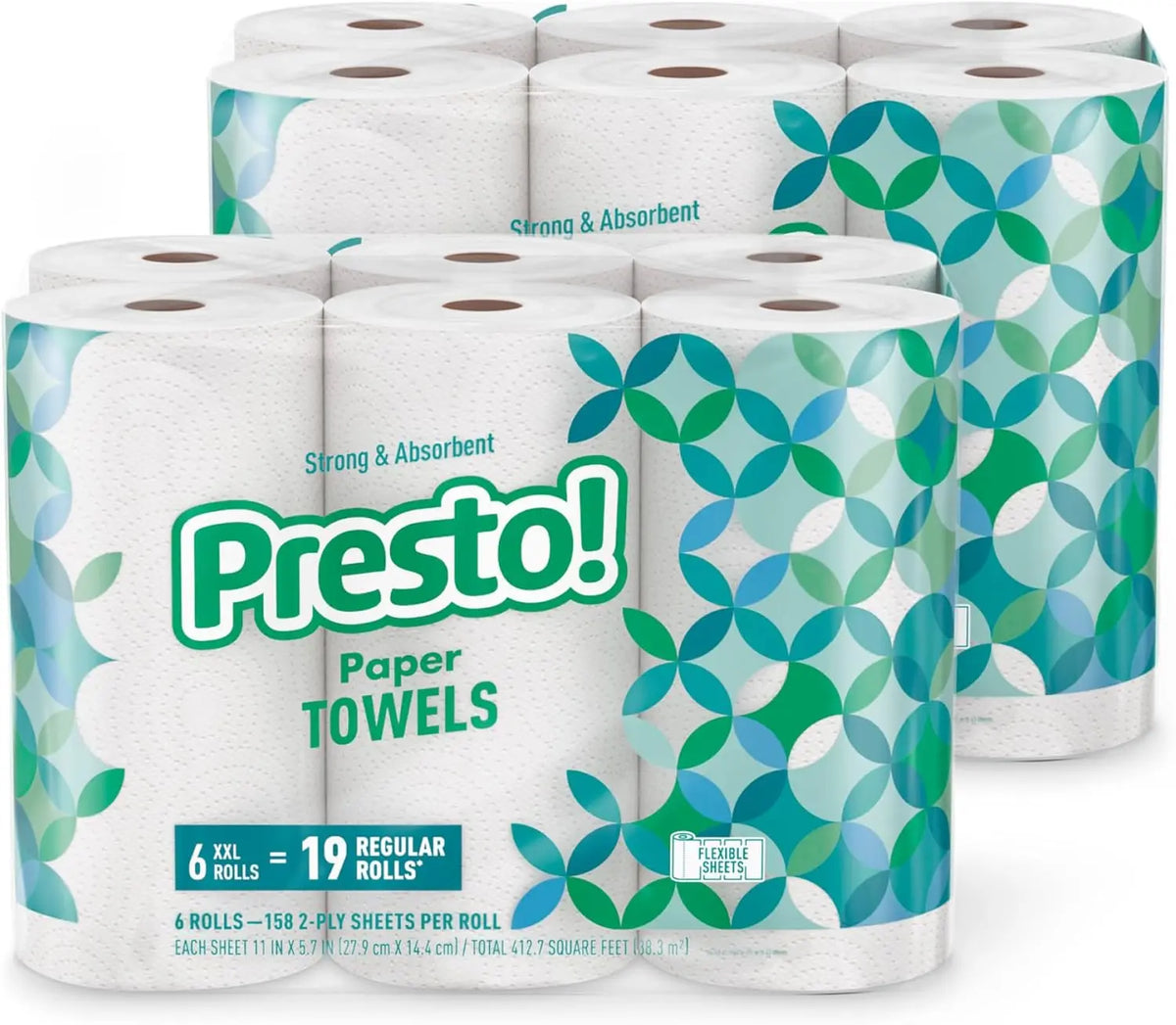 Ultra Absorbent Paper Towels, 12 Huge Rolls (38 Regular Rolls), Flex Size Kitchen Towels, White Household Cleaning Supplies