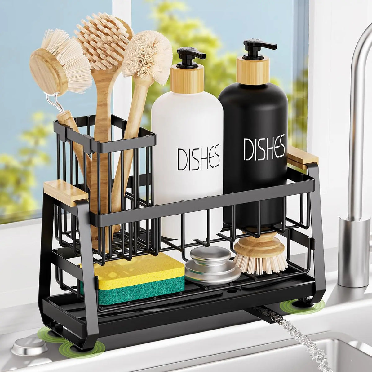 Sponge Holder for Kitchen Sink, Kitchen Sink  with Suction Cup, Sink Organizer Rack for Kitchen Accessories, 304 Stainless Steel Dish  Holder Self Draining for Sponge, Soap, Dish Brush