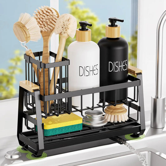 Sponge Holder for Kitchen Sink, Kitchen Sink  with Suction Cup, Sink Organizer Rack for Kitchen Accessories, 304 Stainless Steel Dish  Holder Self Draining for Sponge, Soap, Dish Brush