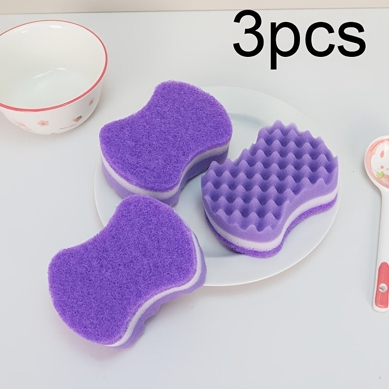 Purple Three-Layer Wavy Sponge Wipe, Soft And Skin-Friendly Thickened Design, Layered Structure, Durable And Not Easy to Deform, Rounded Corners Do Not Hurt Utensils, Absorbent, Quick-Drying And Easy to Clean