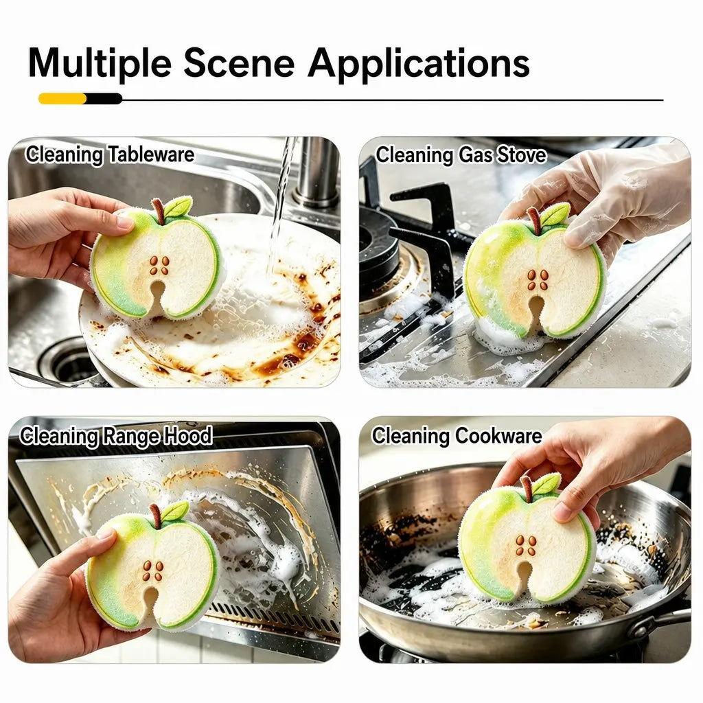 Compressed Cellulose Sponges - 3 Pack Fruit Shaped Natural Pop Up Dish Sponge for Kitchen - Compostable, Plant-Based, Non Scratch Cleaning Sponges Bulk for Dishes & Household Cleaning