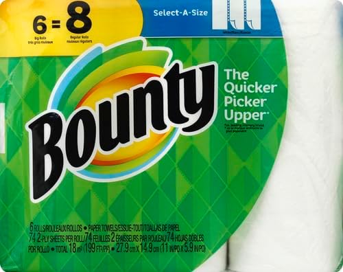 Bounty Select-A-Size Paper Towels, White, Big Rolls, 6 Count of 74 Sheets Per Roll, 6 Count (Pack of 1)