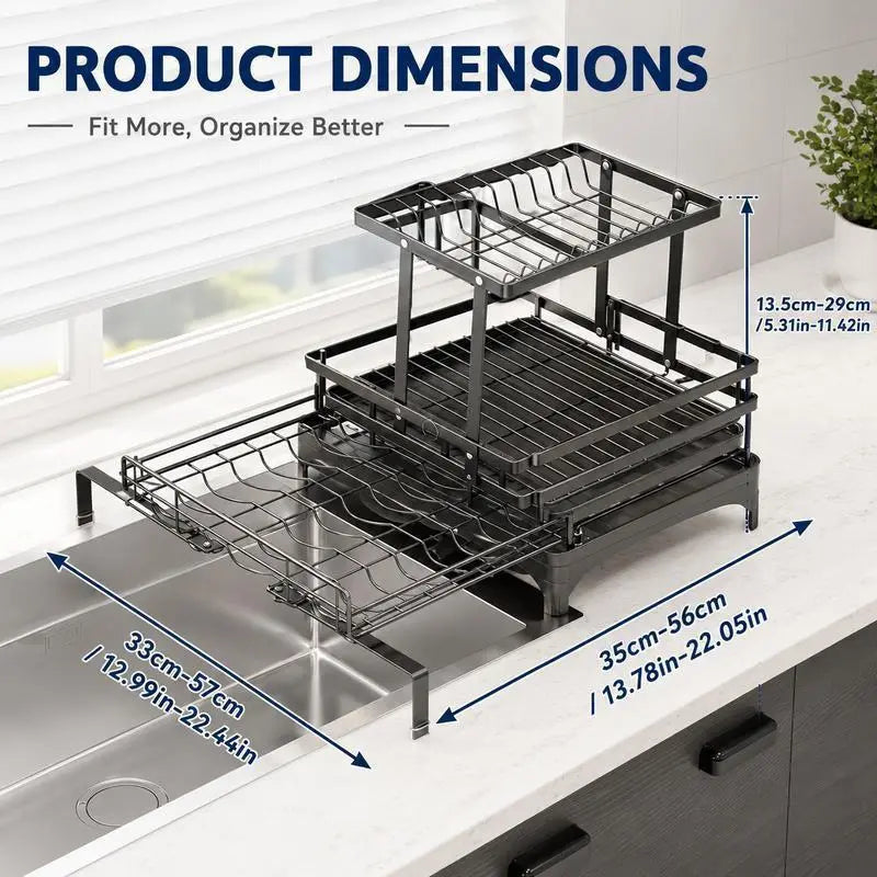Foldable Sink Drainer Rack, Pull-Out Dual Layer, Space-Saving Kitchen Organizer, Perfect for Small Kitchens, Thanksgiving & Christmas, Metal Dish Drainers