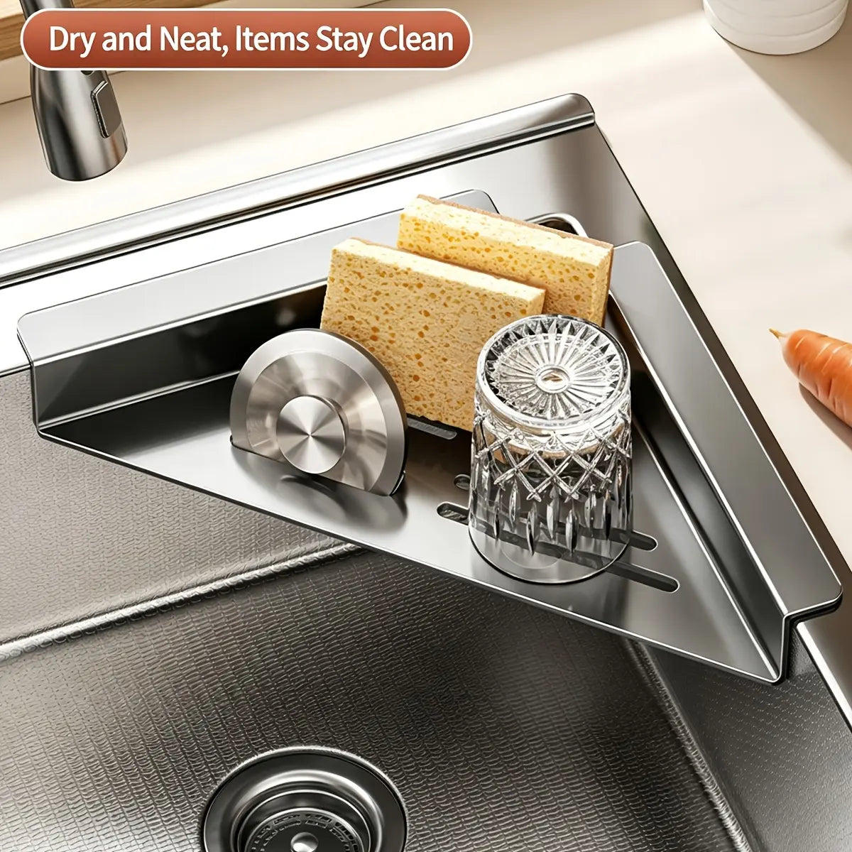 1pc Hollow Quick Drain Kitchen Sink Side Organizer Rack, Compact Adjustable Design for All Standard Sinks, Multi-Purpose Caddy to Hold Sponges, Cleaning Brushes And Small Kitchen Sundries, Minimalist Space Saving Accessory for Home Kitchen Sink Area