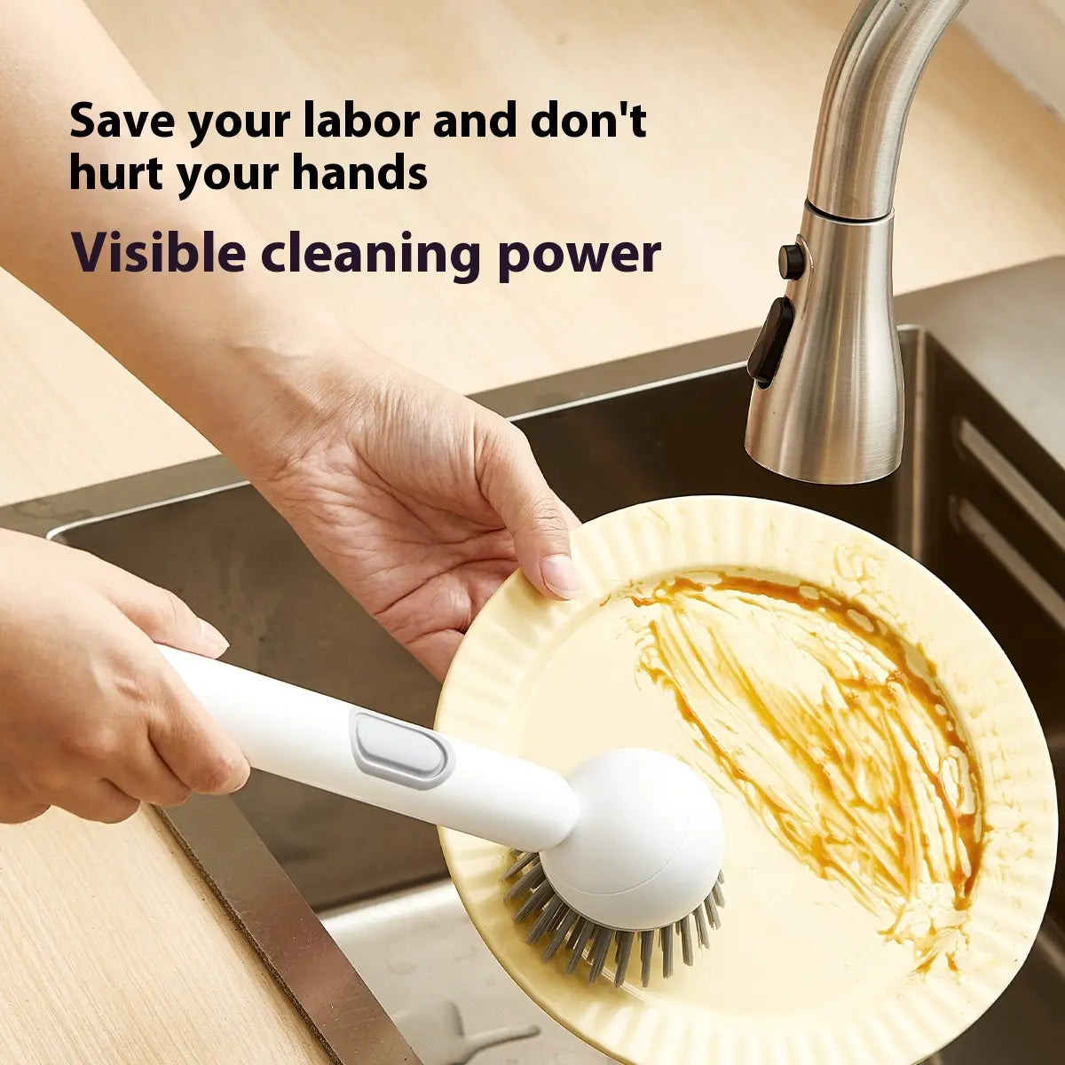 6-in-1 ABS Dish Brush with Leak-proof Soap Dispenser, Adjustable Angle, Rotatable Scrub Function, Wall Mount - Includes Scouring Pad, Soft Bristles Lift Stubborn Stains, Rinse & Drain Clean for Sink, Pots