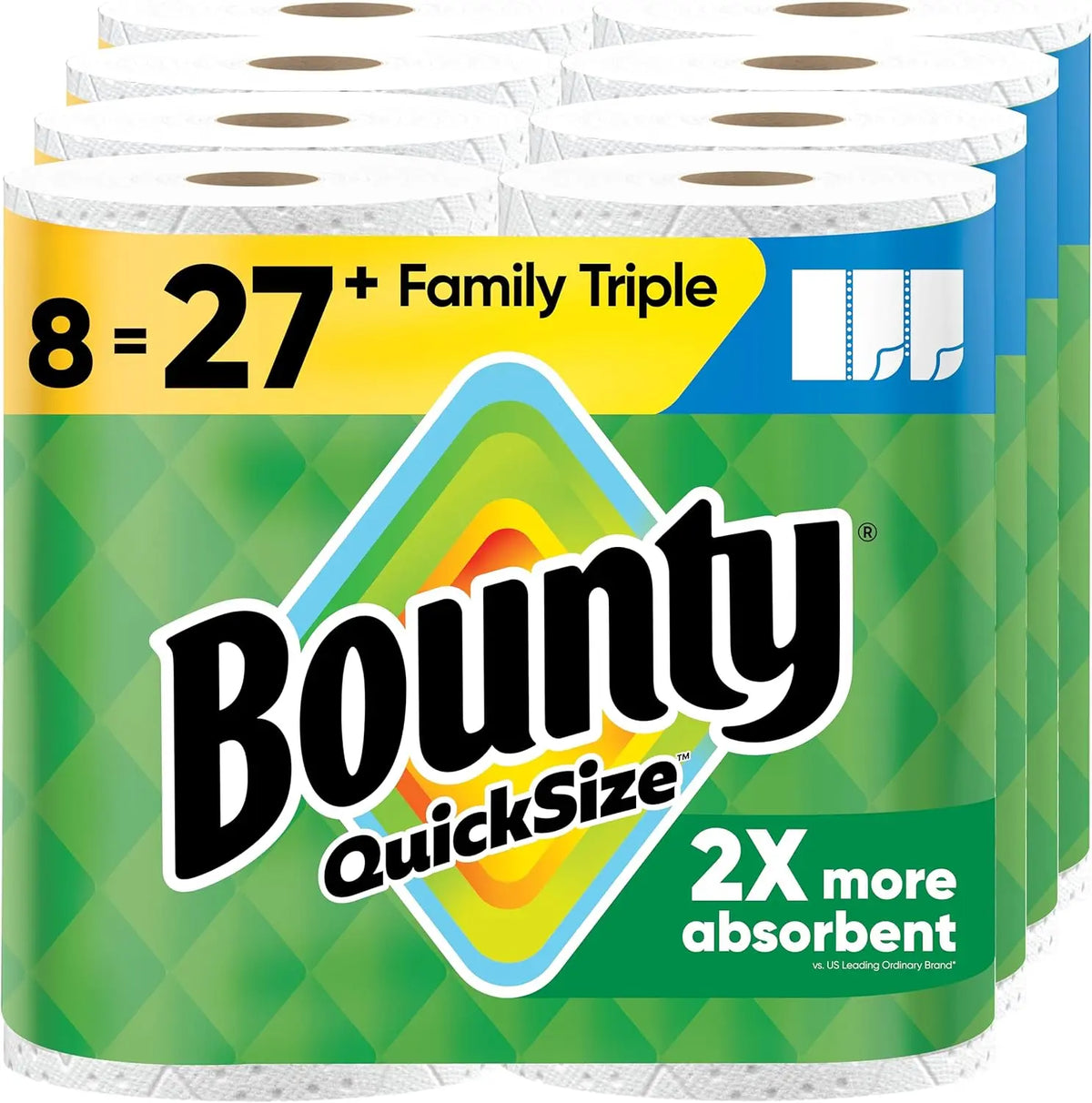 Bounty Quick-Size Paper Towels, White, 8 Family Triple Rolls = 27 Regular Rolls Procter & Gamble