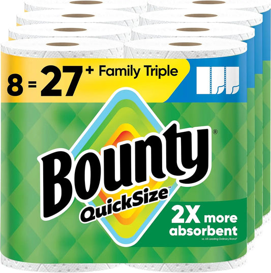 Bounty Quick-Size Paper Towels, White, 8 Family Triple Rolls = 27 Regular Rolls Procter & Gamble