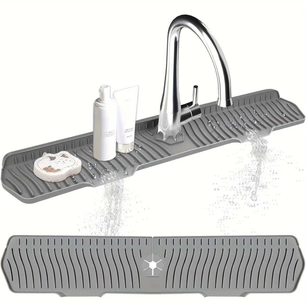 1 piece upgraded 30-inch silicone sink splash guard - Splash Proof anti-slip kitchen and bathroom faucet splash guard, reusable countertop protection pad with drainage design, multi-functional for farmhouses, RVs, laundry rooms, Home Water Splash Guard