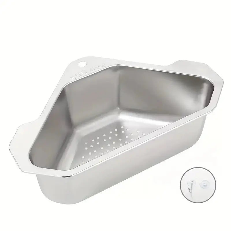 1pc 304 Stainless Steel Triangular Sink Drain Basket, Kitchen Sink Wash Basin Leftovers Filter Holder, Kitchen Sink Strainer, Kitchen Sink Accessories