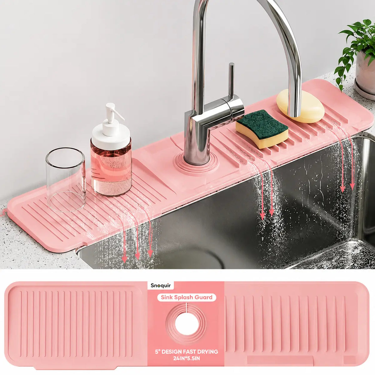 【SohoChic】24-Inch Silicone Kitchen Sink Faucet Mat - Splatter Guard, Water Splash Guard, Longer Draining Sink Protector for Faucet Area, Grey
