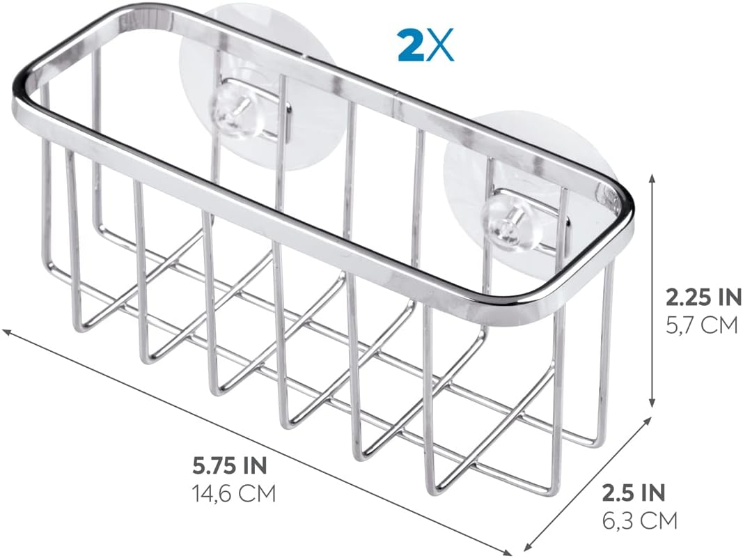 iDesign Gia Stainless Steel Dish Sponge Holder Basket with Suction Cups, Ideal for Kitchen Sinks and Bathroom Organization, 2.25"D x 2.5"W x 5.75"H, Set of 1, Polished
