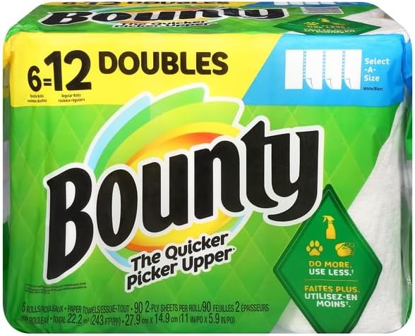 Bounty, Paper Towels Select-A-Size White 2-Ply Double Rolls, 6 Count