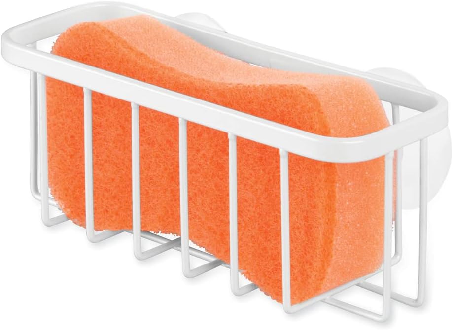 iDesign Gia Stainless Steel Dish Sponge Holder Basket with Suction Cups, Ideal for Kitchen Sinks and Bathroom Organization, 2.25"D x 2.5"W x 5.75"H, Set of 1, Polished