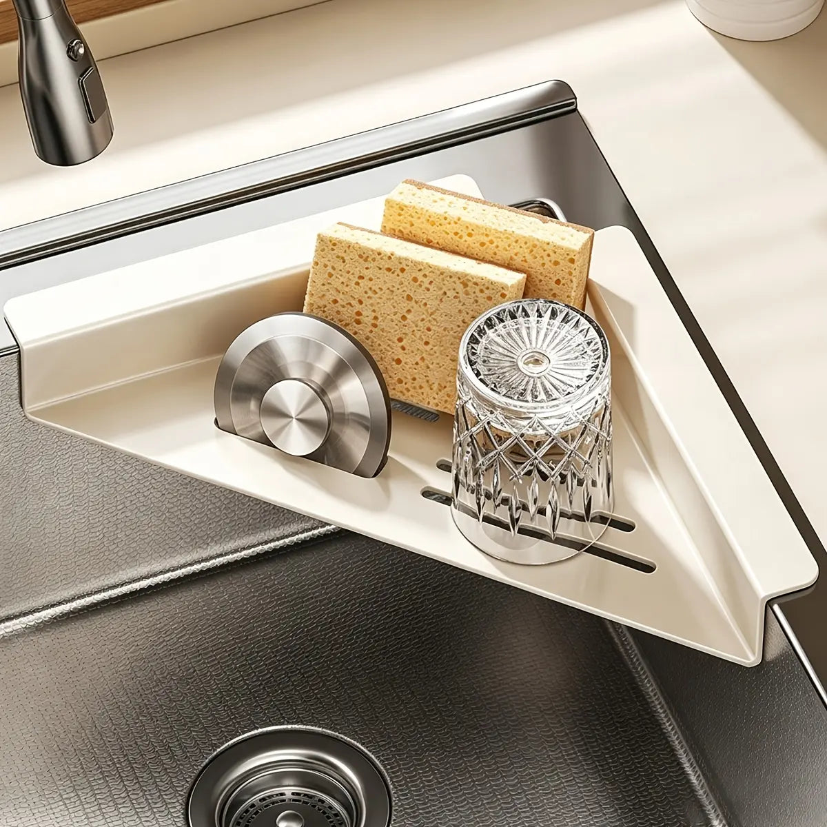 1pc Hollow Quick Drain Kitchen Sink Side Organizer Rack, Compact Adjustable Design for All Standard Sinks, Multi-Purpose Caddy to Hold Sponges, Cleaning Brushes And Small Kitchen Sundries, Minimalist Space Saving Accessory for Home Kitchen Sink Area