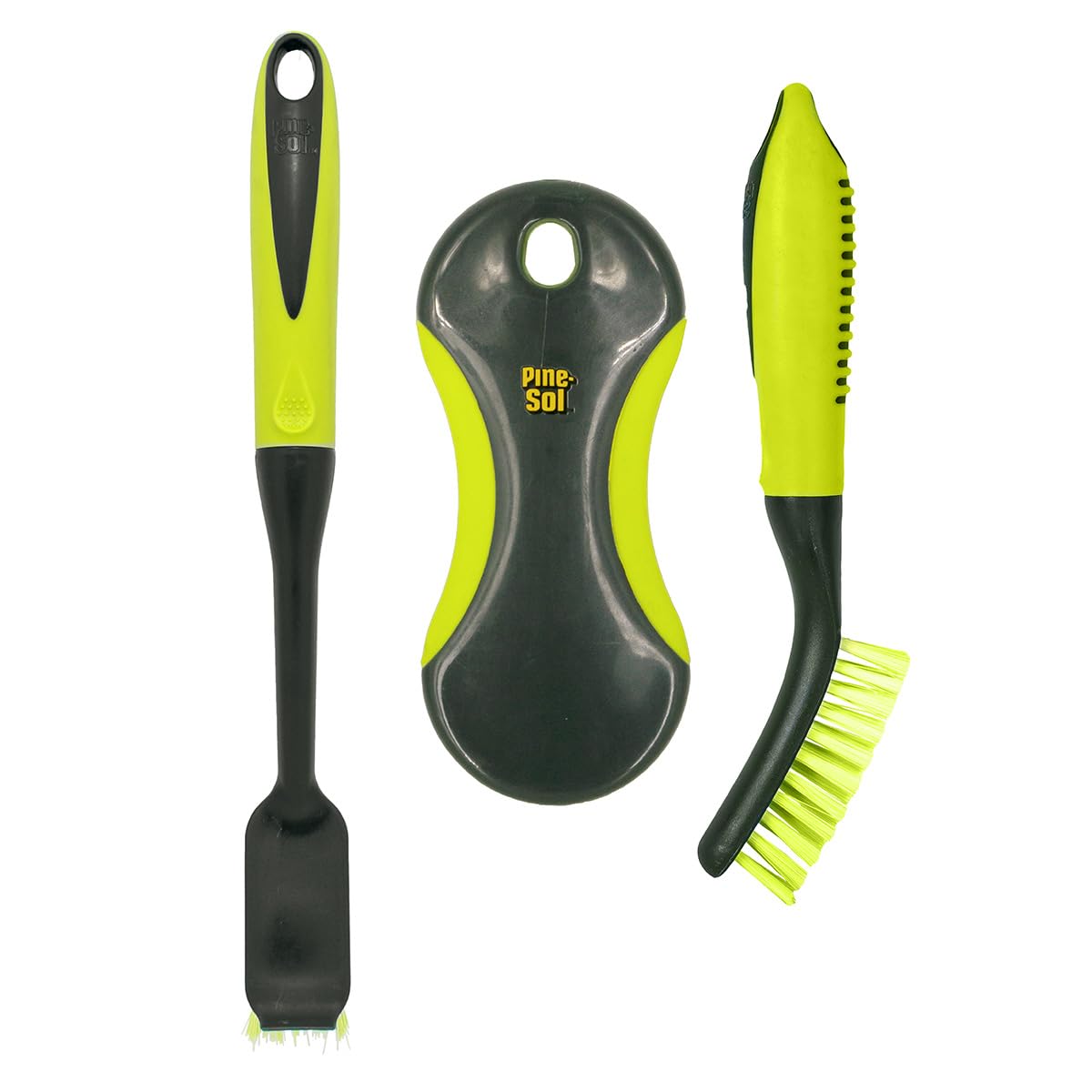 Pine-Sol Scrub Brush Set - Long Handle Cleaning Brushes with Heavy Duty Bristles and Comfort Grip - Scrubbers for Kitchen, Household, and Dishwashing, 5 Pieces