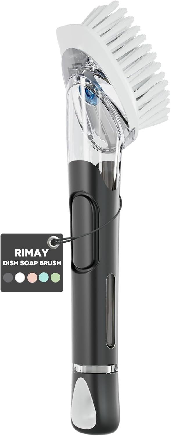 RIMAY Soap Dispensing Dish Brush Dish Scrubber with Soap Dispenser Handle