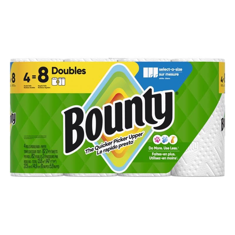 Bounty Paper Towels Select-A-Size, White, 2 Double Plus Rolls = 5 Regular Rolls