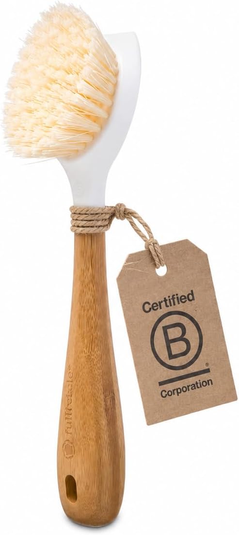 Full Circle Kitchen Dish Brush, Bamboo Handle & Strong Bristles, White 1pk