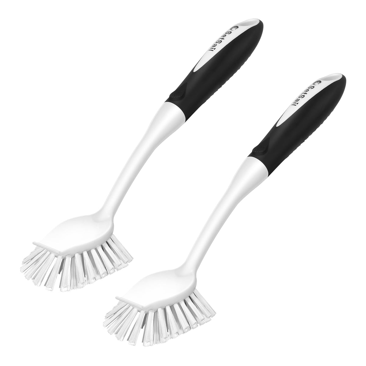 SetSail Dish Brush with Handle, 2 Pack Stiff Bristles Dish Scrubber with Built-in Scraper Dish Scrub Brushes for Cleaning Dishes, Pots and Pans, Kitchen Sink