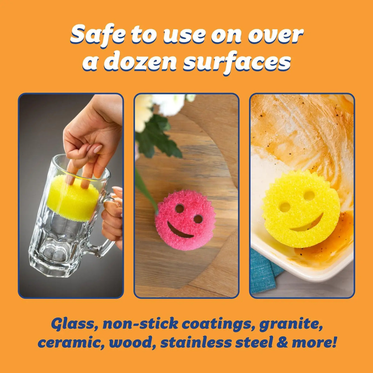 Scrub Daddy 6-Pack Kitchen Sponges & Scouring Pads Set - 3 Daddy, 3 Mommy BPA-Free Polymer Foam Cleaning Supplies, Scratch-Resistant, Odor-Resistant Kitchen Accessories for Dish Cleaning