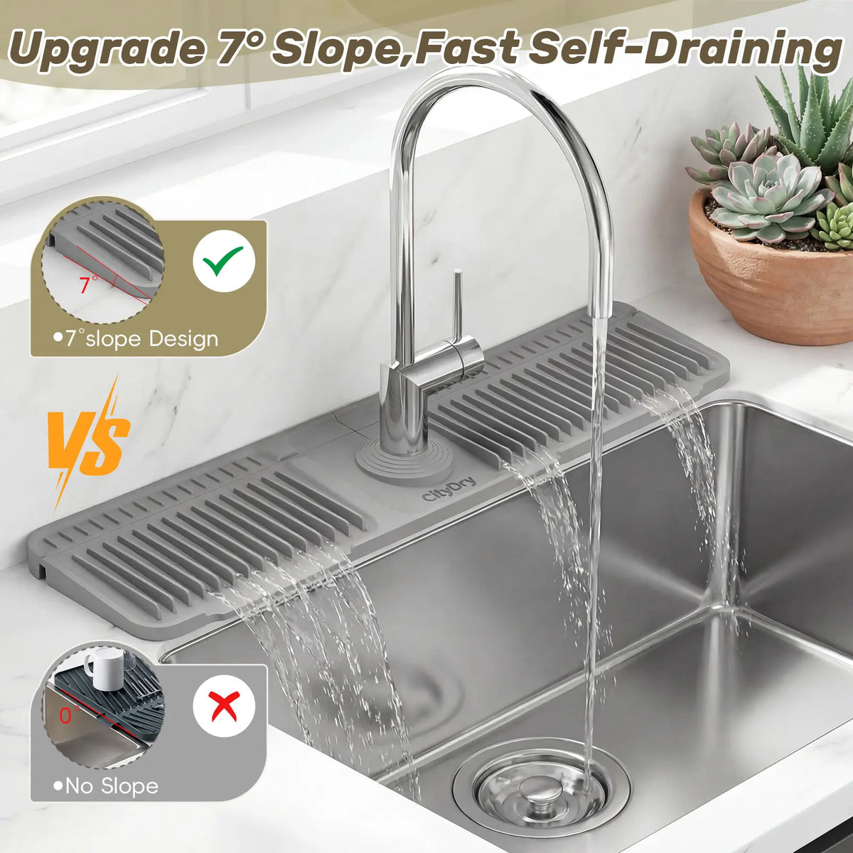 【Summer Deals】CityDry Kitchen Sink Faucet Mat - Lockable Silicone Folding Water Splash Guard, Portable Draining Splash Pad, Kitchen Accessories Sink Protector,sohochic