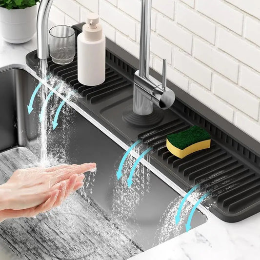 Kitchen Sink Faucet Mat, Silicone Folding Splash Guard, Draining Mat with Button Lock, Sink Faucet Protector, Sink Accessories for Kitchen,sohochic