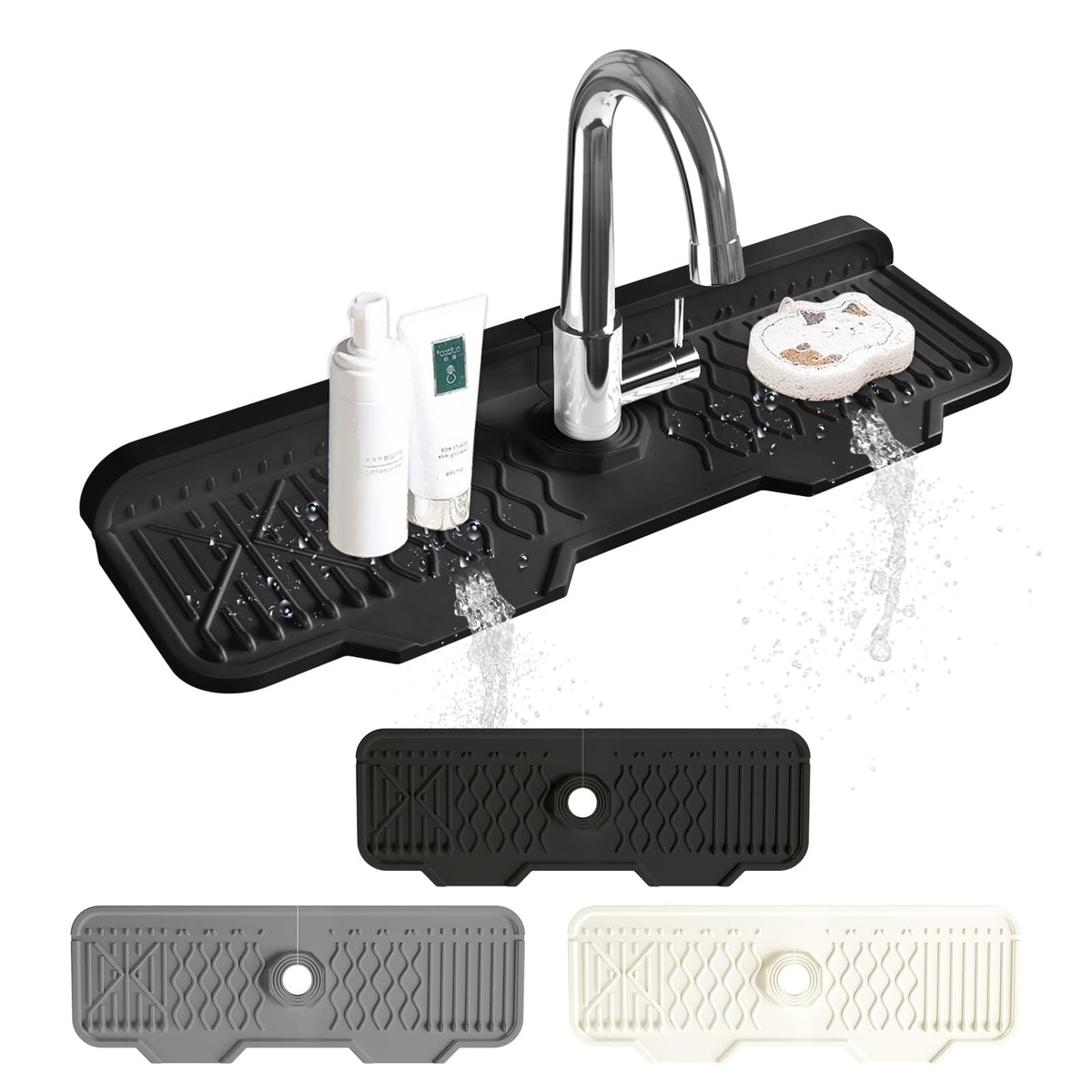 Kitchen Sink Splash Guard Gen2-30" x 6'' Silicone Sink Mat Splash Guard fit for Countertop, Bathroom,Farmhouse,RV by EBIGIC (Black)