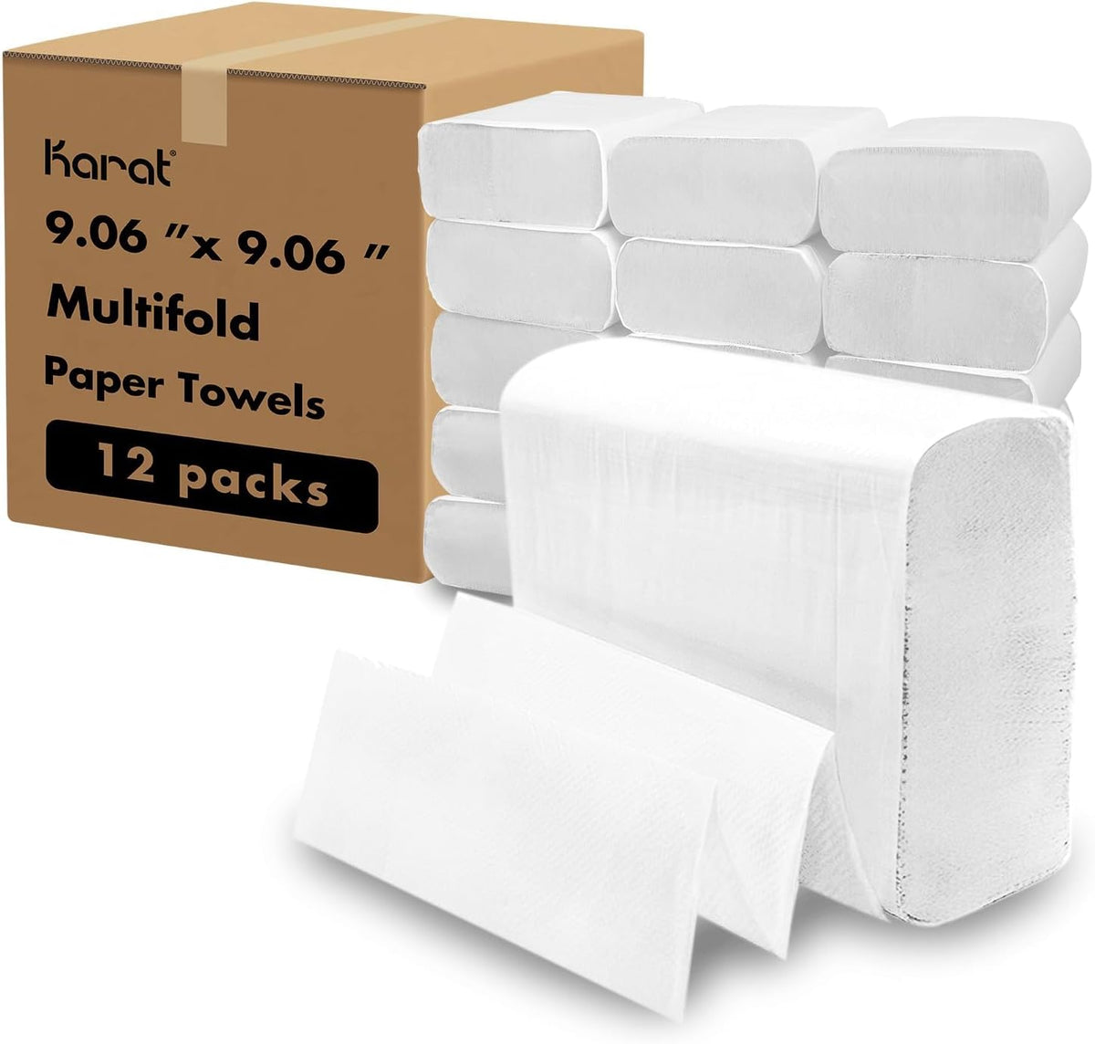 Karat Multifold Paper Towels - Absorbent and Sturdy - Kraft, 334 Sheets X 12 Packs, Recycled Fibers