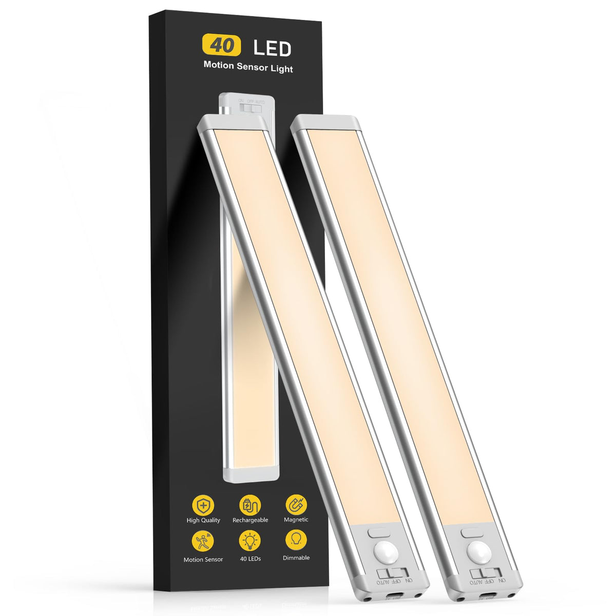 Under Cabinet Lighting, 14.7" Rechargeable Motion Sensor Light Indoor, 2 Pack Magnetic Dimmable Closet Lights, Wireless Under Counter Lights for Kitchen, Stairs,Hallway