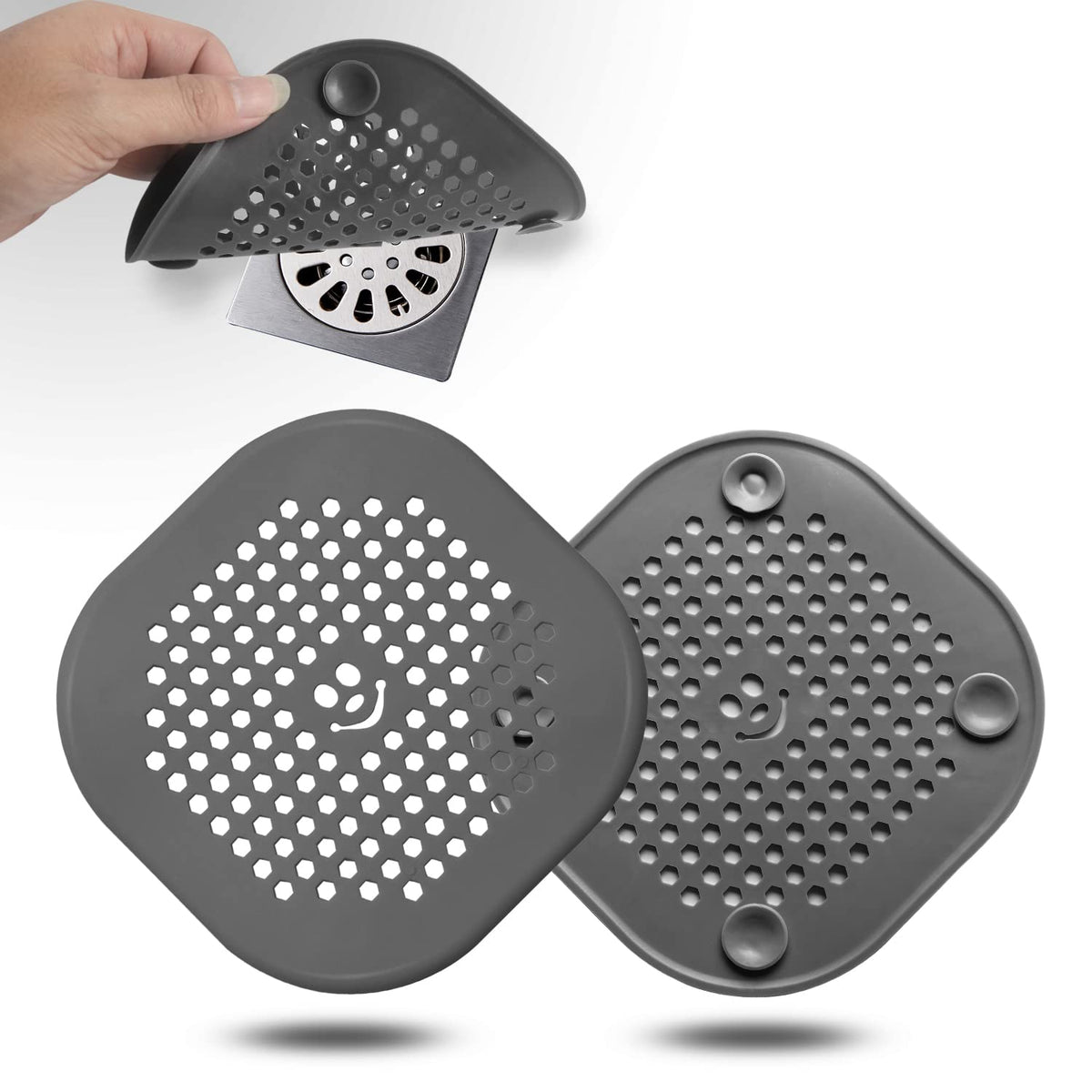 2 Pack Drain Hair Catcher Silicone Bathroom Accessories Shower Drain Protector Sink Drain Strainer Hair Stopper for Shower Kitchen Bathroom Tub Grey