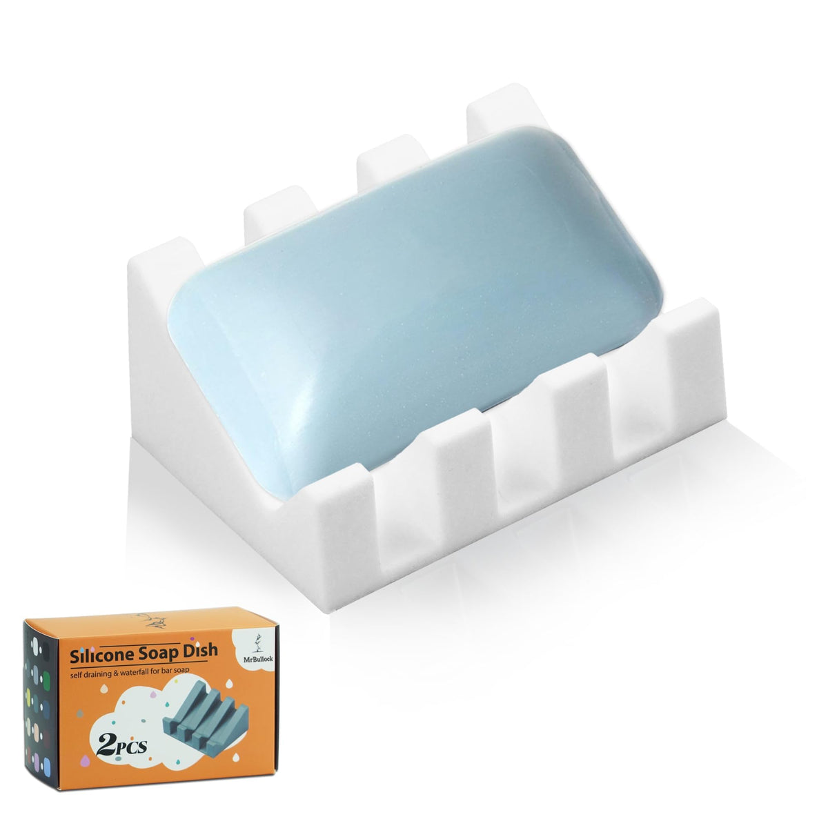 Self Draining Silicone Soap Dish Holder Waterfall Tray, 2 Pack Black