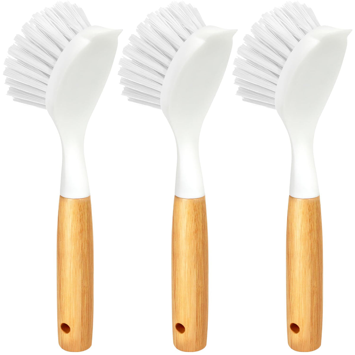 Holikme 3 Pack Dish Brush with Bamboo Handle Cleaning Brush,White Black