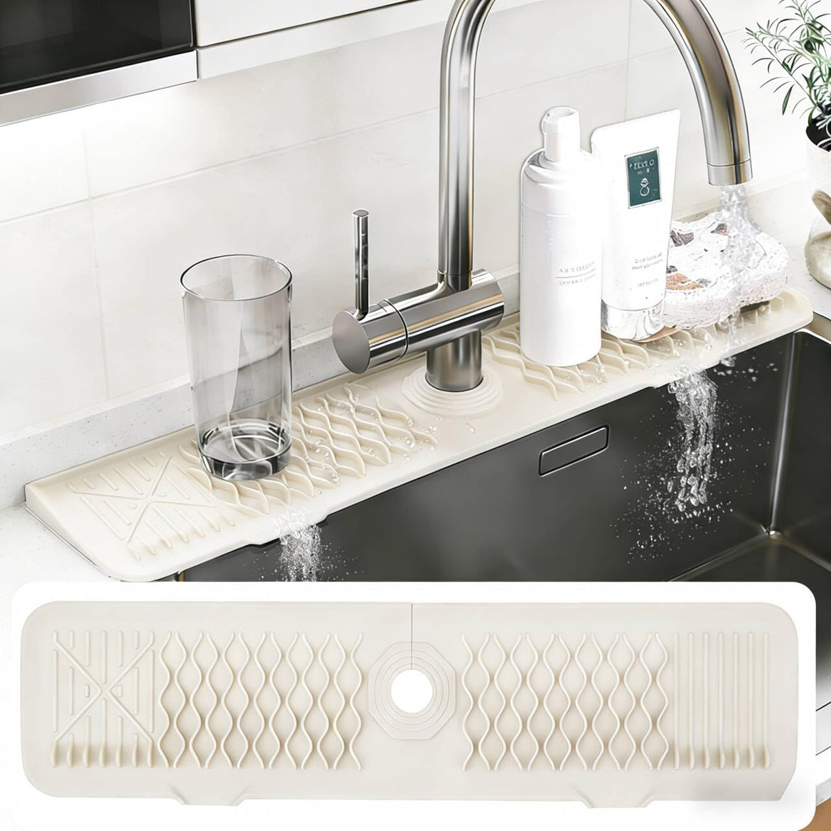 Kitchen Sink Splash Guard Gen2-30" x 6'' Silicone Sink Mat Splash Guard fit for Countertop, Bathroom,Farmhouse,RV by EBIGIC (Black)